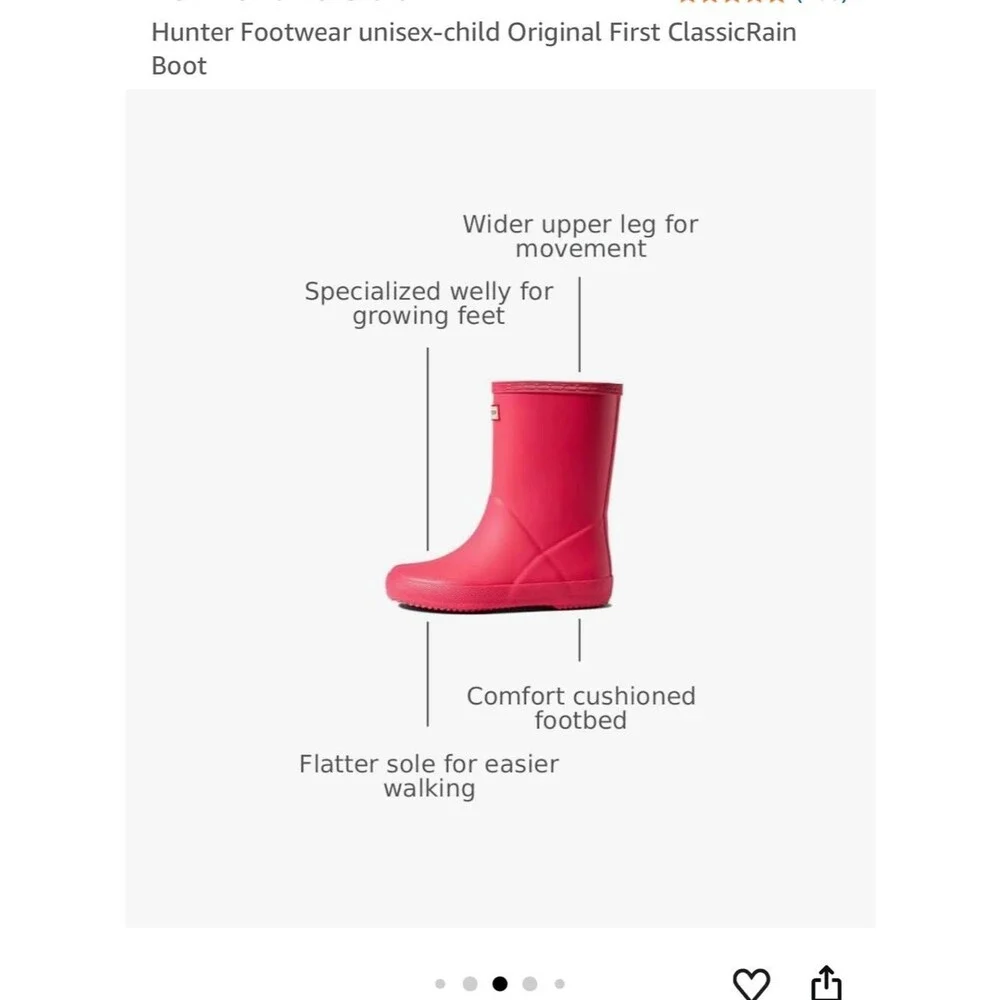 Hunter Kids Pink Classic Waterproof Rain Boot Sz 6